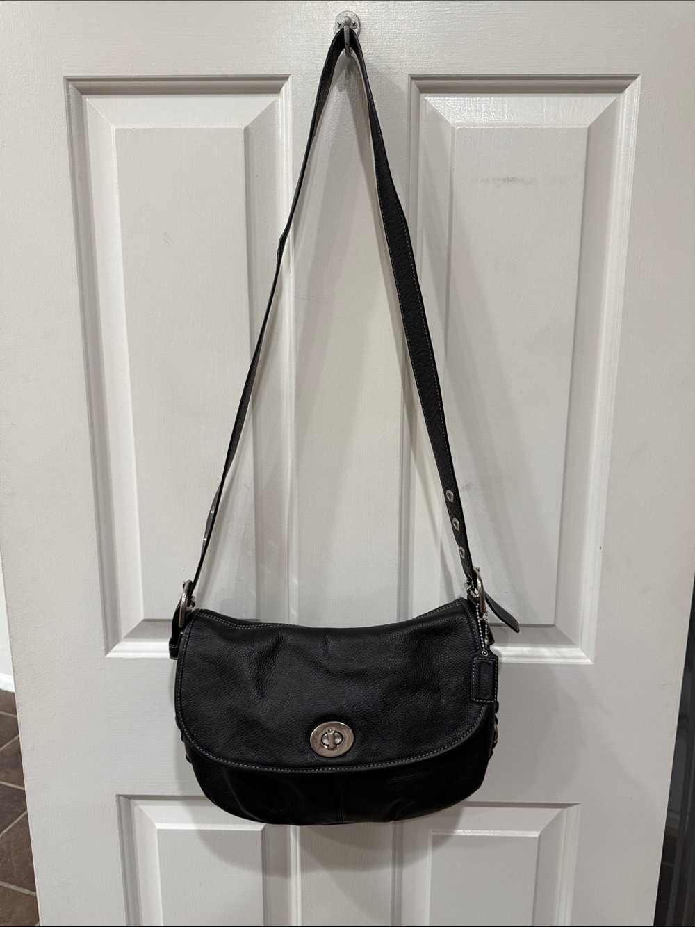 Vintage Coach Legacy Black Leather Flap Shoulder Bag